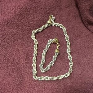 Classic silver Tone Rope Chain Necklace with Matching Bracelet - Unbranded